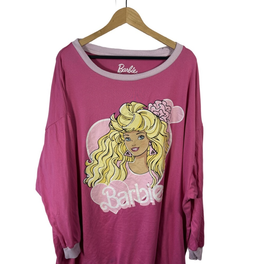 Barbie Pink 80s Graphic Sweatshirt Pullover Size 3X Plus Oversized Mattel
